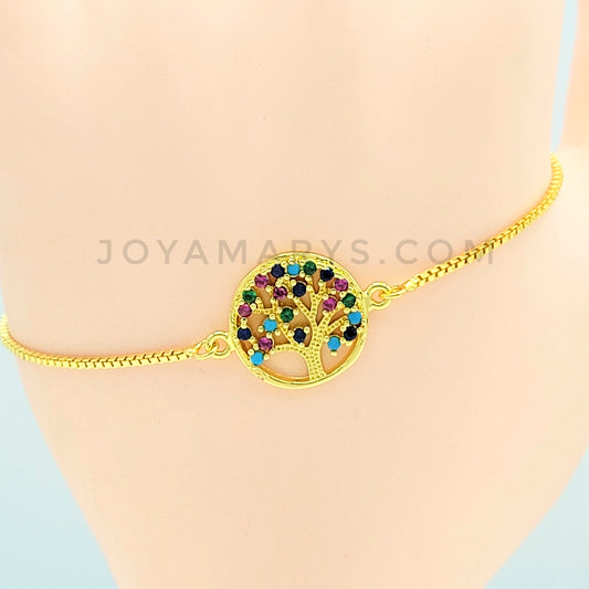 BA-152 Pulsera Ajustable Arbol de la vida Multicolor