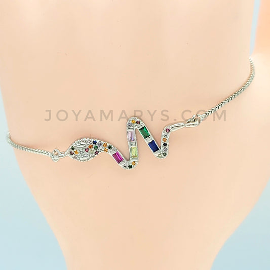 BA-157 Pulsera/Bracelet Adjustable Snake Multicolored Silver