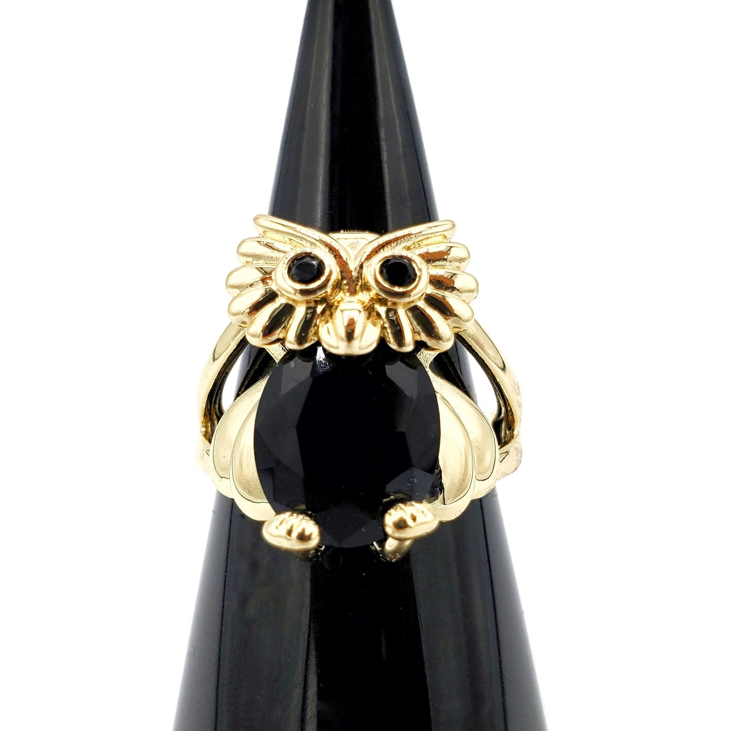 WR-263 Anillo de Mujer Búho Zirconia Negro 0.50"