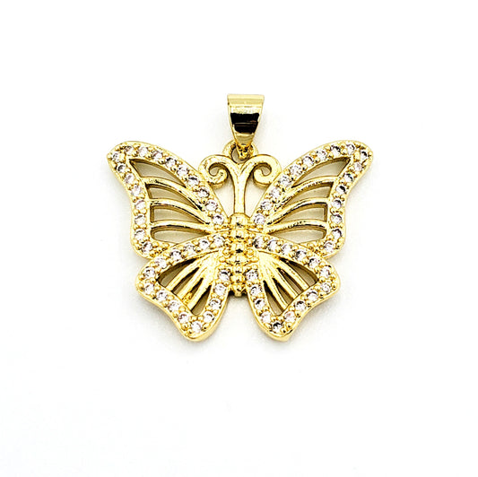 PN-919 Colgante Mariposa con Piedra Blanca 2cm Incluye Cadena Mixta 18"-20"