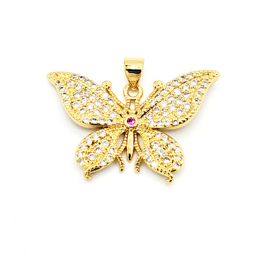 PN-918 Colgante Mariposa con Piedra Blanca 2cm Incluye Cadena Mixta 18"-20"
