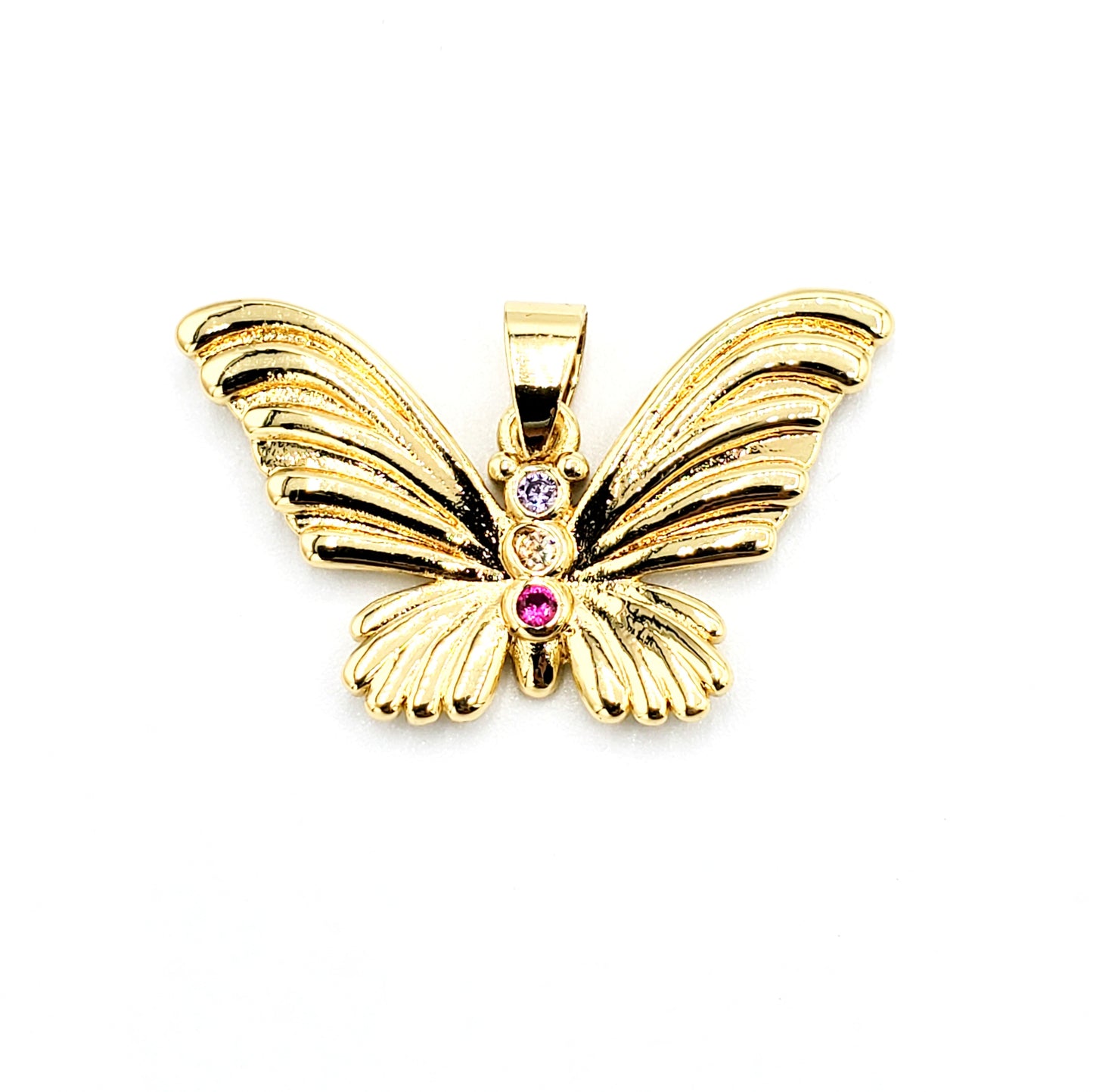 PN-935 Colgante Mariposa Piedra Roja y Blanca 3cm Incluye Cadena Mixta 18"-20"