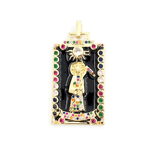 PN-928 Dije Santa Muerte con Piedra Multicolor 3cm Incluye Cadena Mixta 18"-20"