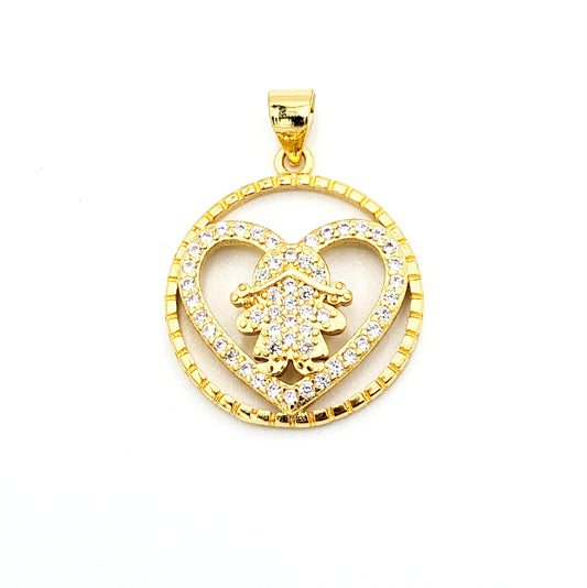 PN-948 Dije Niña Corazón con Piedra Blanca 2cm Incluye Cadena Mixta 18"-20"
