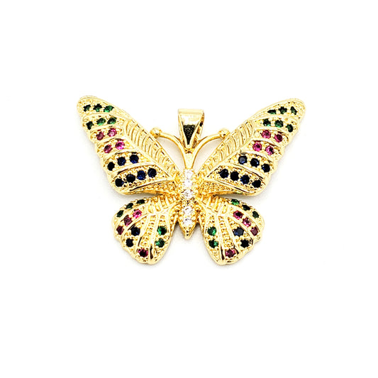 PN-949 Dije Mariposa con Piedra Multicolor 3cm Incluye Cadena Mixta 18"-20"