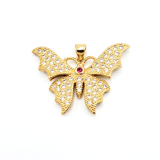 PN-998 Colgante Mariposa con Piedra Blanca 3cm Incluye Cadena Mixta 18"-20"
