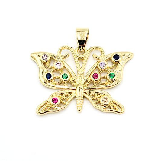 PN-981 Dije Mariposa con Piedra Multicolor 3cm Incluye Cadena Mixta 18"-20"