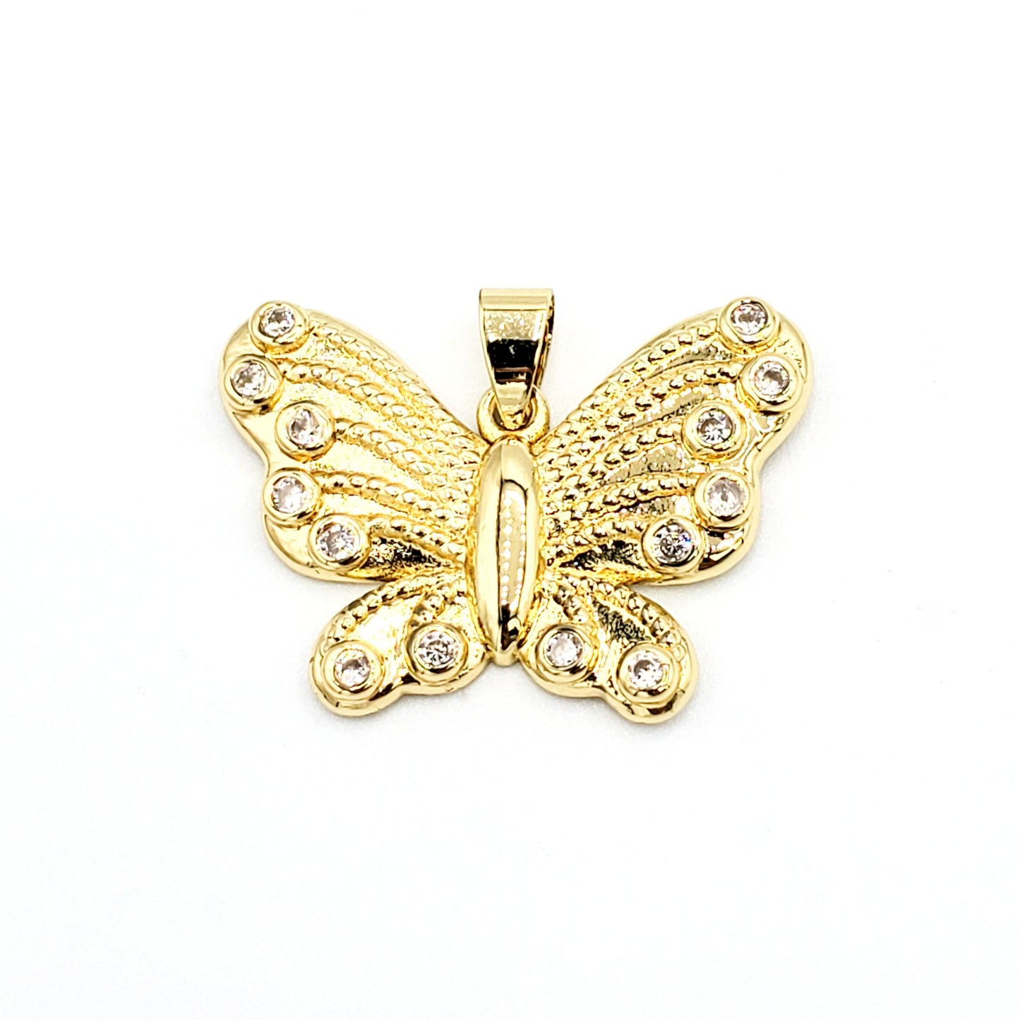PN-979 Colgante Mariposa con Piedra Blanca 3cm Incluye Cadena Mixta 18"-20"