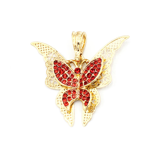 PN-972 Colgante Mariposa con Piedra Roja 4cm Incluye Cadena Mixta 18"-20"