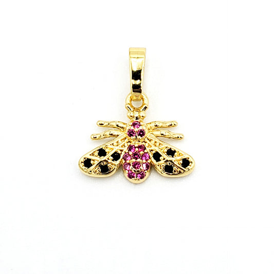 PN-983 Colgante Abeja con Piedra Rosado y Negro 1cm Incluye Cadena Mixta 18"-20"