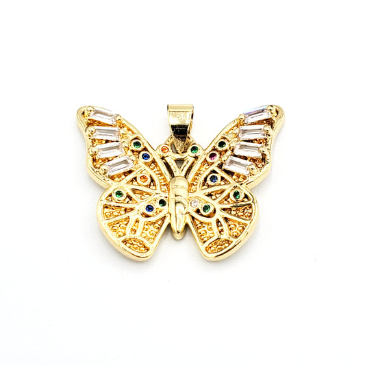 PN-978 Dije Mariposa con Piedra Blanca y Multicolor 3cm Incluye Cadena Mixta 18"-20"