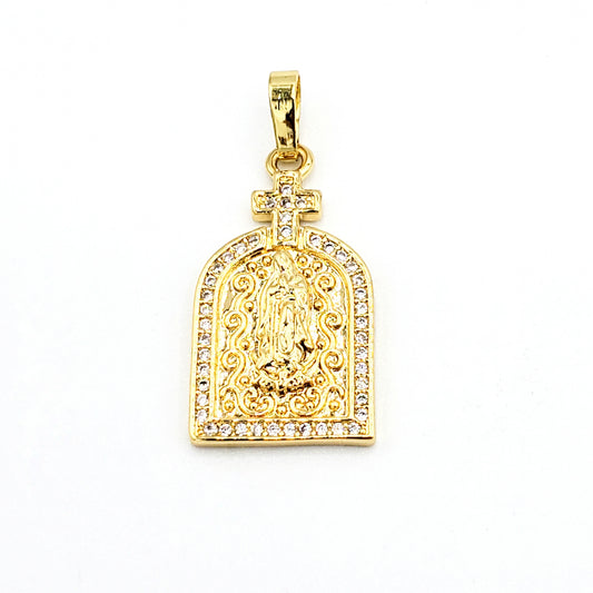 PN-996 Dije Virgen Maria con Piedra Blanca 2cm Incluye Cadena Mixta 18"-20"