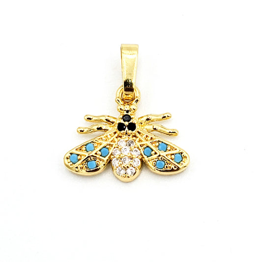 PN-984 Colgante Abeja con Piedra Azul y Blanca 1cm Incluye Cadena Mixta 18"-20"