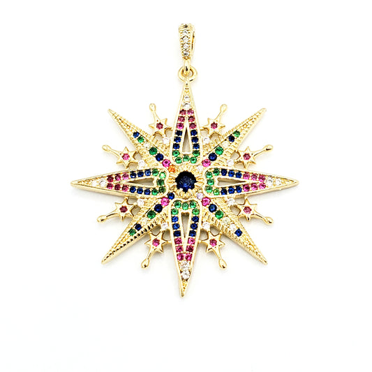 PN-955 Dije Estrella con Piedra Multicolor 4cm Incluye Cadena Mixta 18"-20"