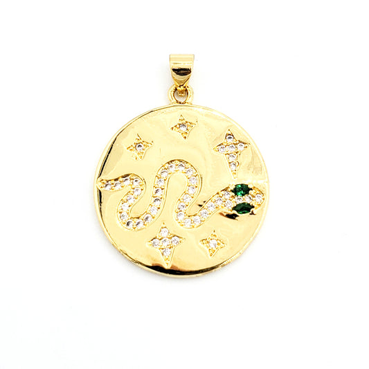 PN-963 Colgante Serpiente con Piedra Blanca y Verde 3cm Incluye Cadena Mixta 18"-20"