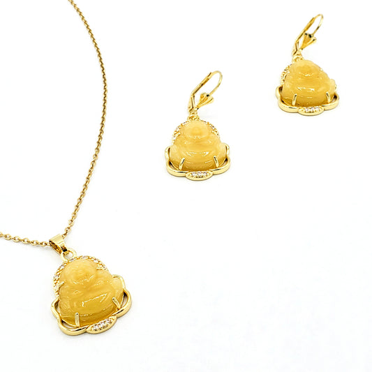 S-513 Juego Buddah color Amarillo con Piedra Blanca 16.5"