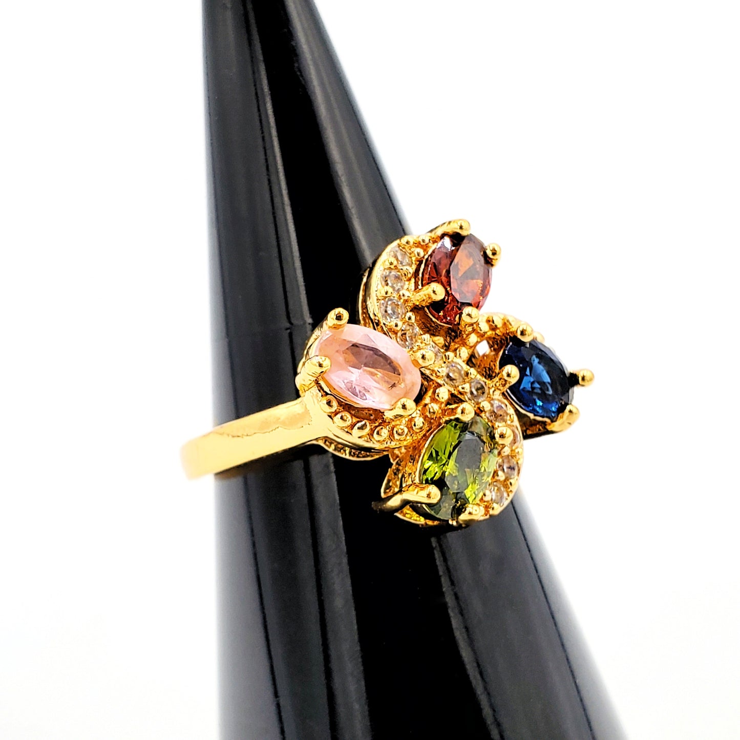 WR-211 Women's Ring/Anillo de Mujer Flor con Piedra Multicolor