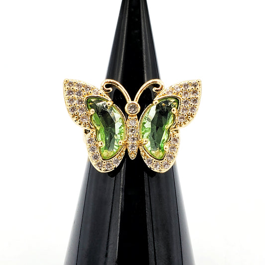 WR-228 Women's Ring/Anillo de Mujer Mariposa con Piedra Verde Claro 1.5cm
