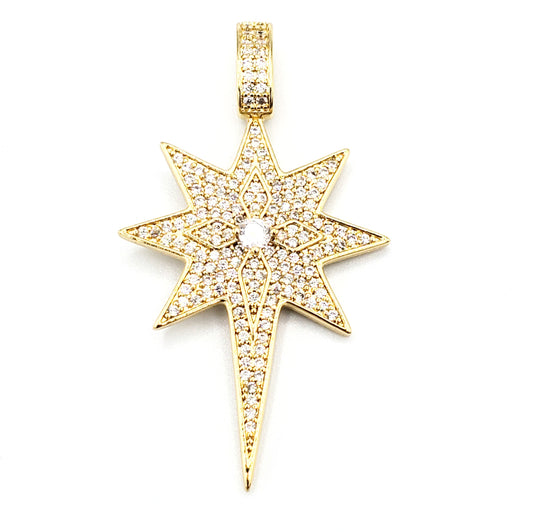 PN-0143 Colgante Estrella con Piedra Blanca 1.62" Incluye Cadena Mixta 18"-20"