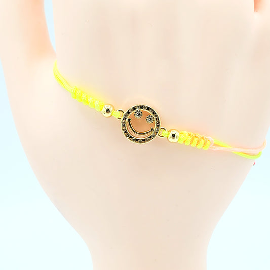 BA-192 Brazalete/Pulsera Ajustable Hilo Multicolor Cara Sonrisa Piedra Blanca 4"