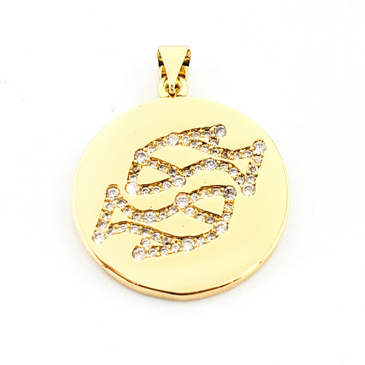 PN-0196 Pendant Simbolo del Zodìaco Zirconia Blanca Pisces 1"