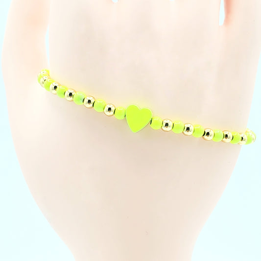 BA-217 Pulsera Elástica Elástica con Cuentas/Pulsera Elástica Corazón Verde 3"