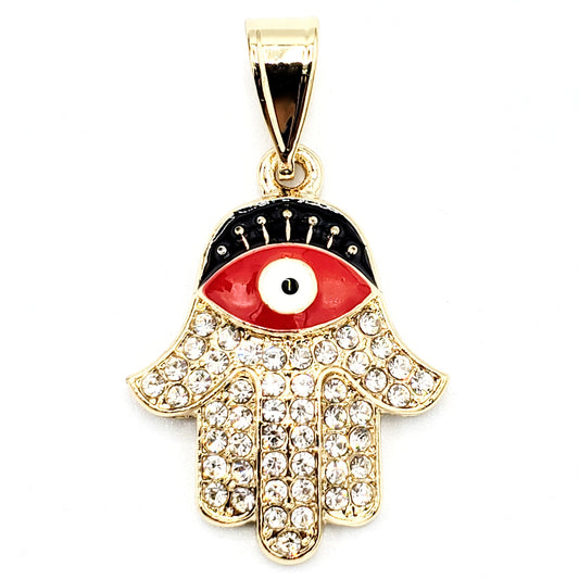 PN-0228 Pendant Mano de Fatima Ojo Turco Zirconia Blanca 1"