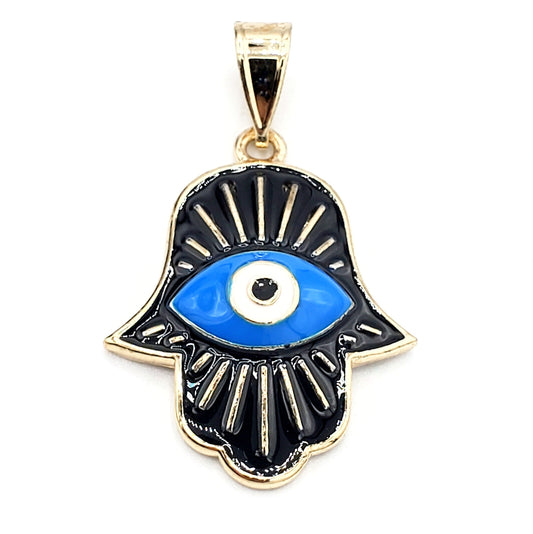 PN-0231 Pendant Mano de Fatima color Azul y Negro 1.75"