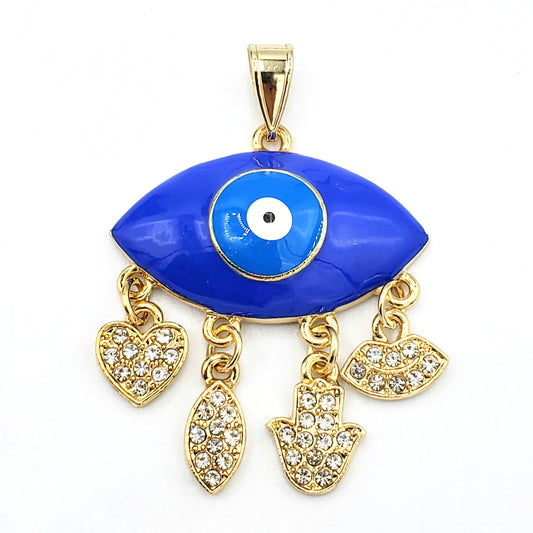 PN-0232 Pendant Ojo Turco Azul Zirconia Blanca 2"