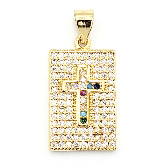 PN-0262 Pendant Cruz Zirconia Blanca y Multicolor 1"