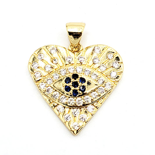 PN-0326 Pendant Corazón Ojo Turco Zirconia Blanca y Negro 0.75"