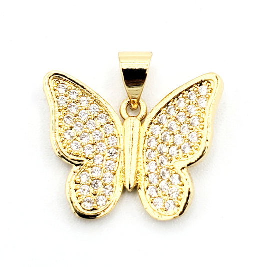 PN-0341 Dije Mariposa Zirconia Blanca 0.50" Incluye Cadena Mixta 18"-20"