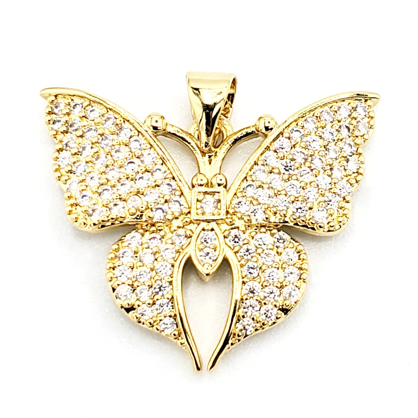 PN-0359 Dije Mariposa Zirconia Blanca 0.75" Incluye Cadena Mixta 18"-20"