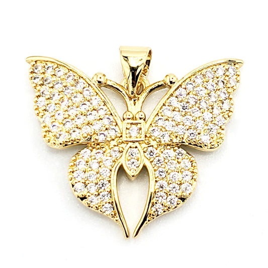 PN-0359 Dije Mariposa Zirconia Blanca 0.75" Incluye Cadena Mixta 18"-20"