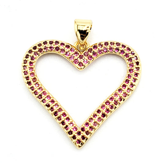 PN-0357 Dije Corazón Zirconia Rosa 0.75" Incluye Cadena Mixta 18"-20"