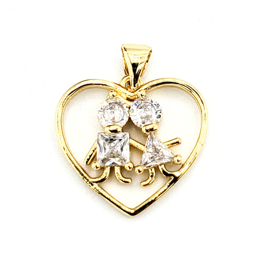 PN-0351 Pendant Corazón Pareja Zirconia Blanca 0.75"