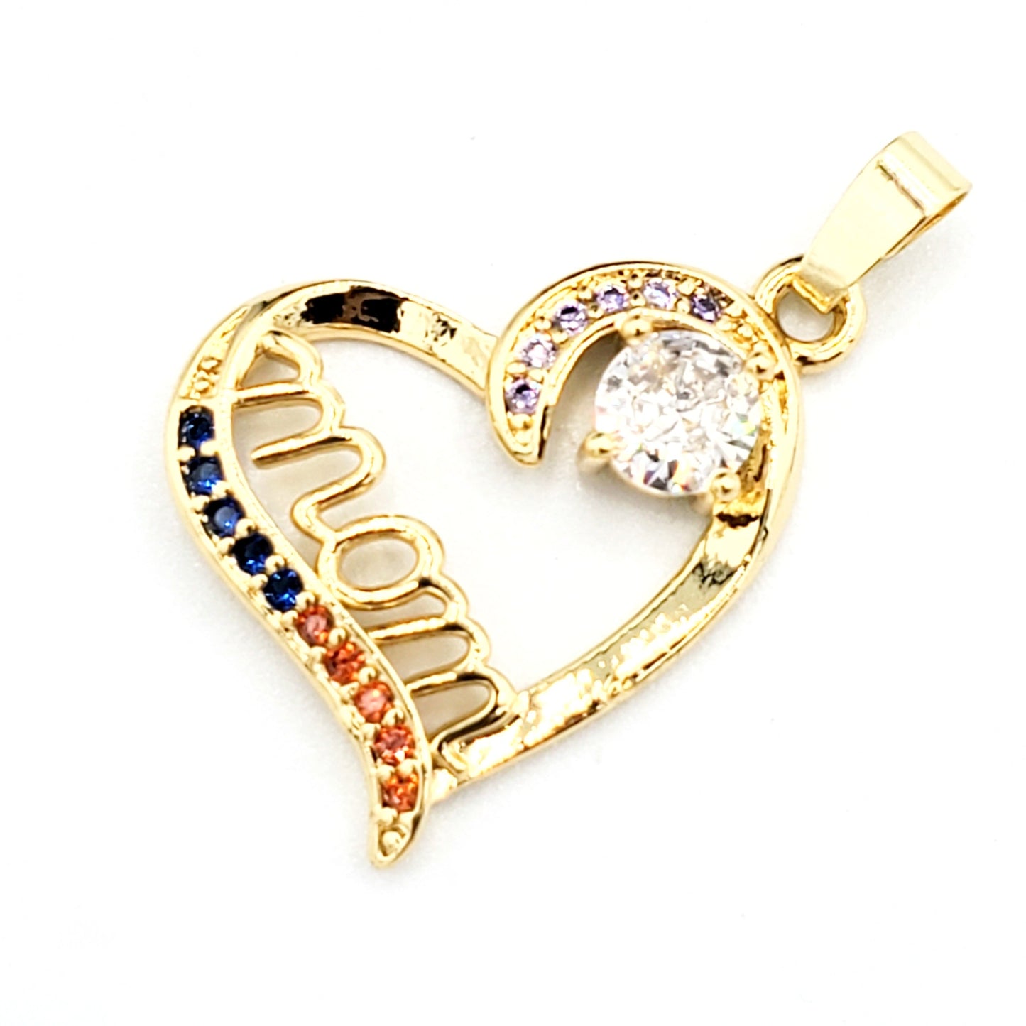 PN-0331Colgante Mamá Corazón Zirconia Multicolor 1cm Incluye Cadena Mixta 18"-20"