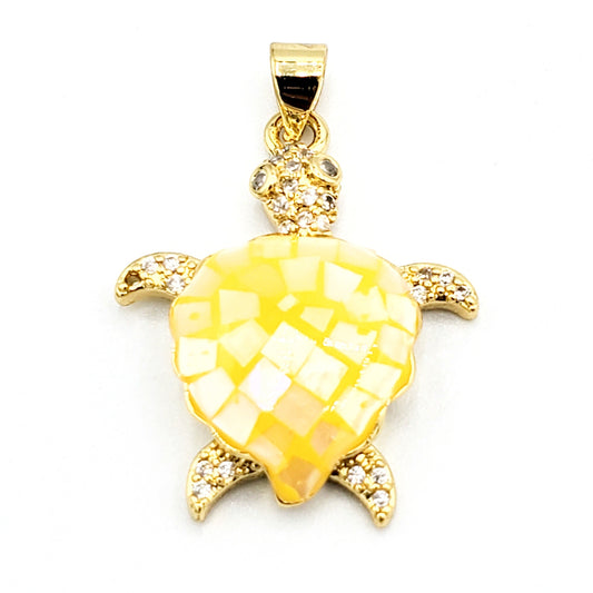 PN-0370 Pendant Tortuga Amarilla Zirconia Blanca 1"