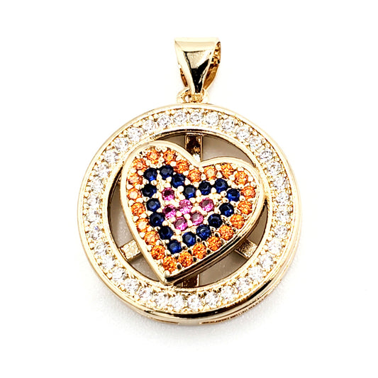 PN-0361 Pendant Corazón Zirconia Blanca y Multicolor 0.75"