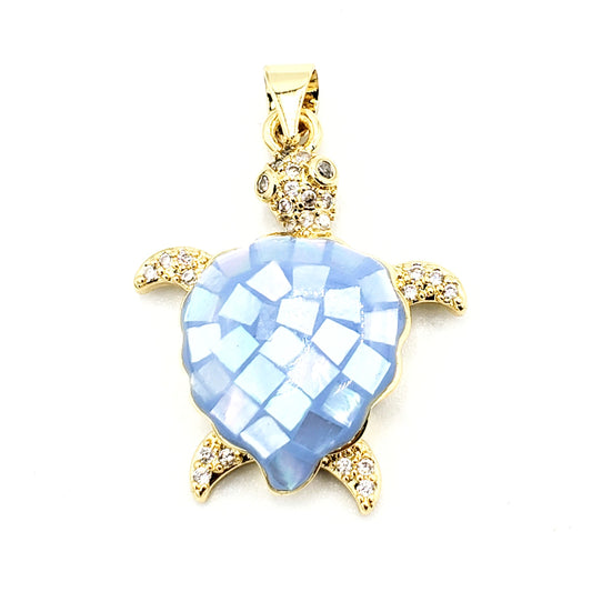 PN-0371 Pendant Tortuga Azul Zirconia Blanca 1"