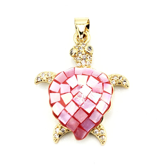 PN-0368 Pendant Tortuga Roja Zirconia Blanca 1"