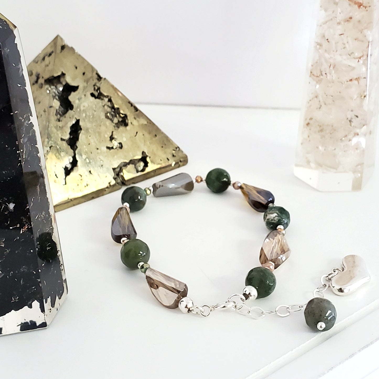 Agate Brown and Green Crystal Bracelet