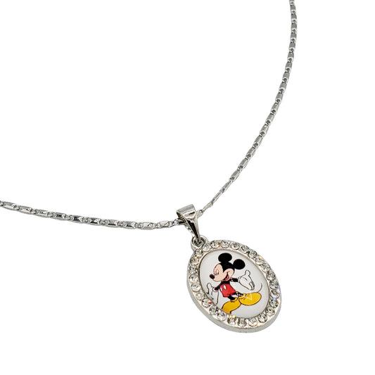 PN-0372 Dije de Plata Enchapada Mickey Mouse 1.25" Zirconia Blanca