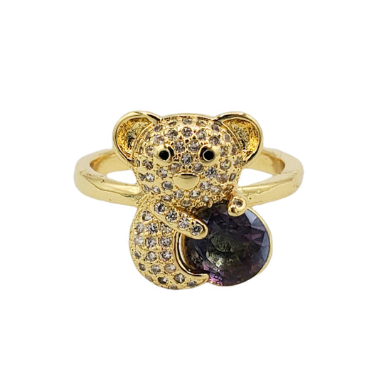 WR-320 Women's Ring/Anillo de Mujer Ajustable Oso Zirconia Morado y Blanca 0.50"