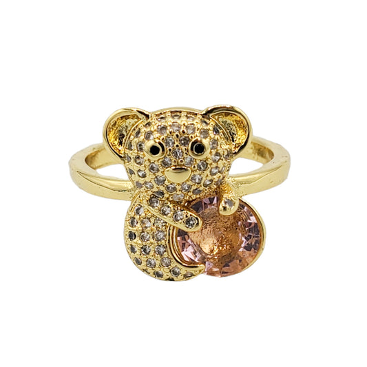 WR-318 Women's Ring/Anillo de Mujer Ajustable Oso Zirconia Durazno y Blanco 0.50"