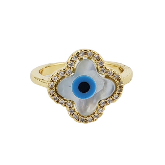 WR-326 Women's Ring/Anillo de Mujer Ajustable Ojo Turco Zirconia Blanca 0.50"