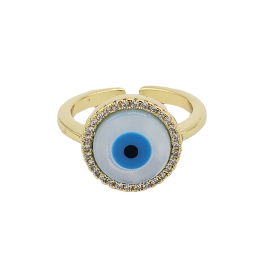 WR-329 Women's Ring/Anillo de Mujer Ajustable Ojo Turco Zirconia Blanca 0.50"