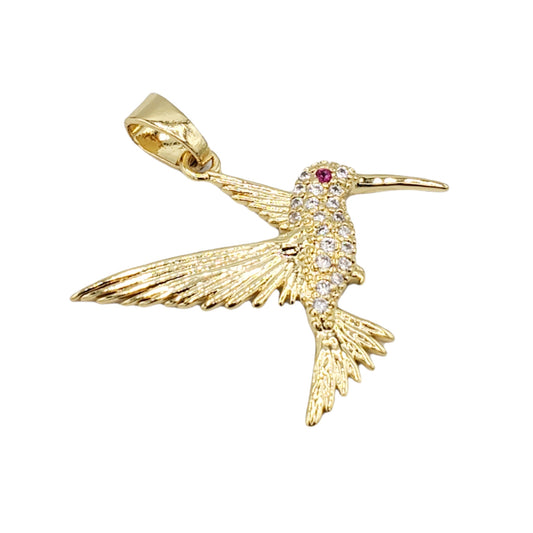 PN-0415 Pendant Pajaro Zirconia Blanca y Roja 3cm