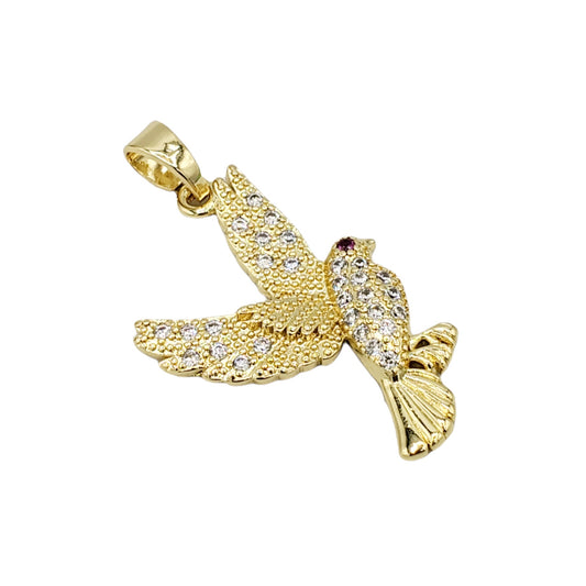 PN-0418 Pendant Pajaro Zirconia Blanca y Roja 1.50"