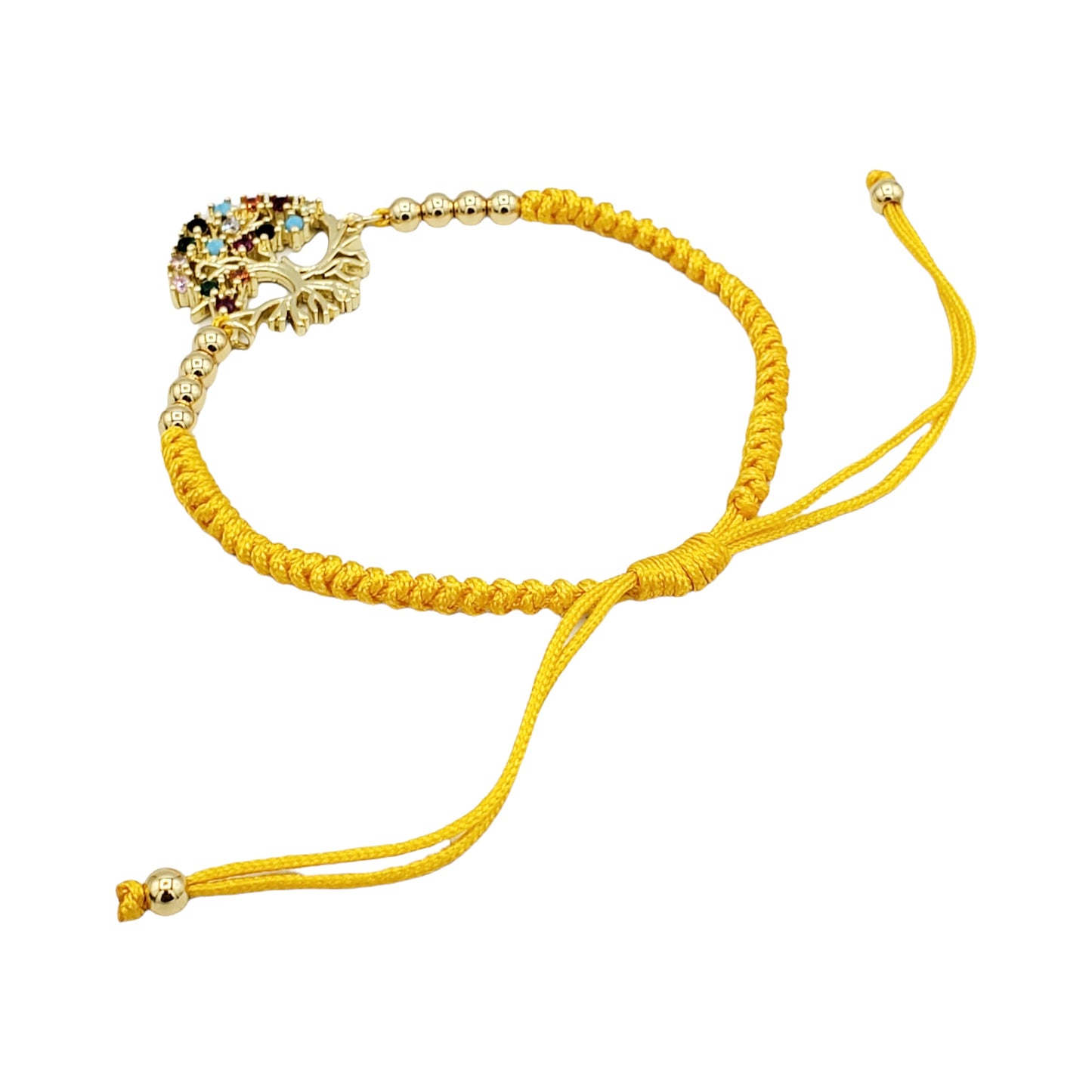 BA-236 Bracelet/Pulsera Arbol de la Vida Zirconia Multicolor Hilo Amarillo